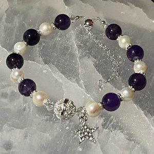 Amethyst and Pearl with Star Charm Bracelet.